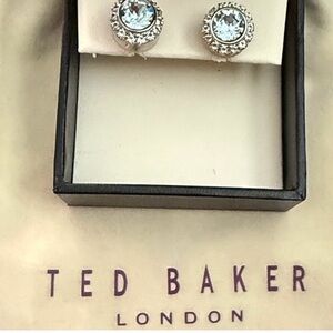 NWT Ted Baker Silver crystals with blue onyx stud earrings
